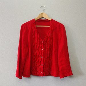Backstage by OSKA Red 100% Linen Pleated Blouse Top Cardigan